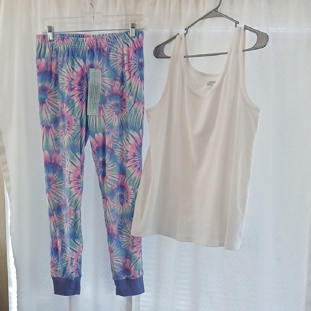 More Than Magic White Tank Top with Pastel Tie-Dye Jogger Pajama Set